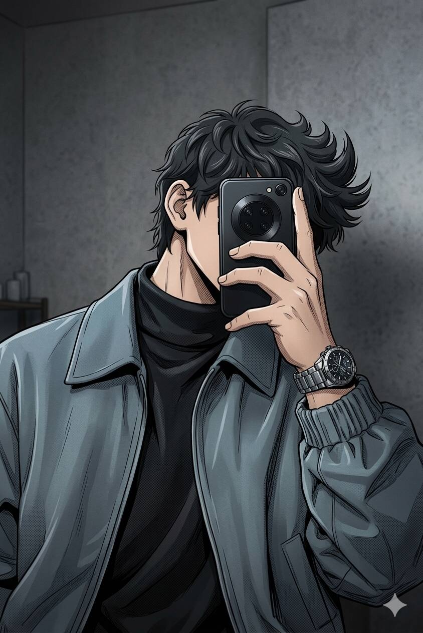 Foto de perfil de chico anime con cabello negro y chaqueta