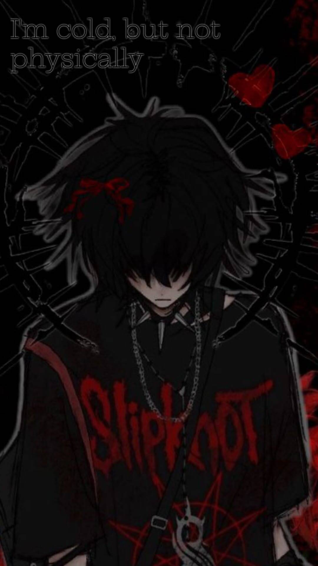 Foto de perfil emo con pelo negro y camiseta Slipknot
