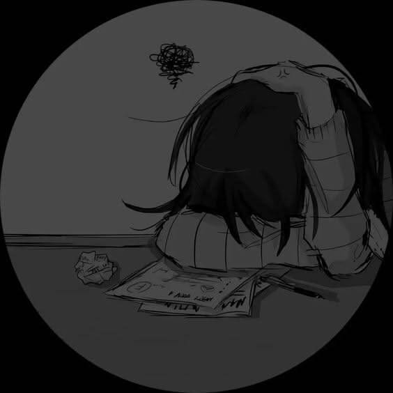 Foto de perfil emo con la cabeza gacha y dibujando