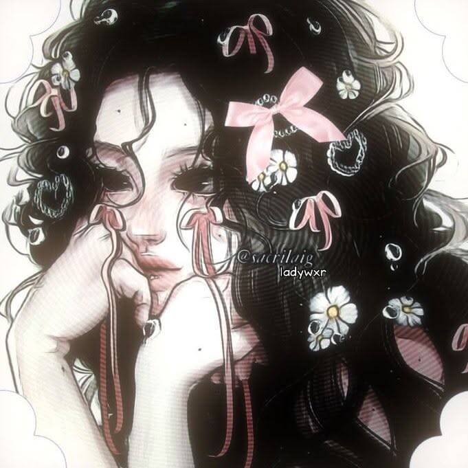 Emo Pfp Profile Picture with Curly Hair and Bows