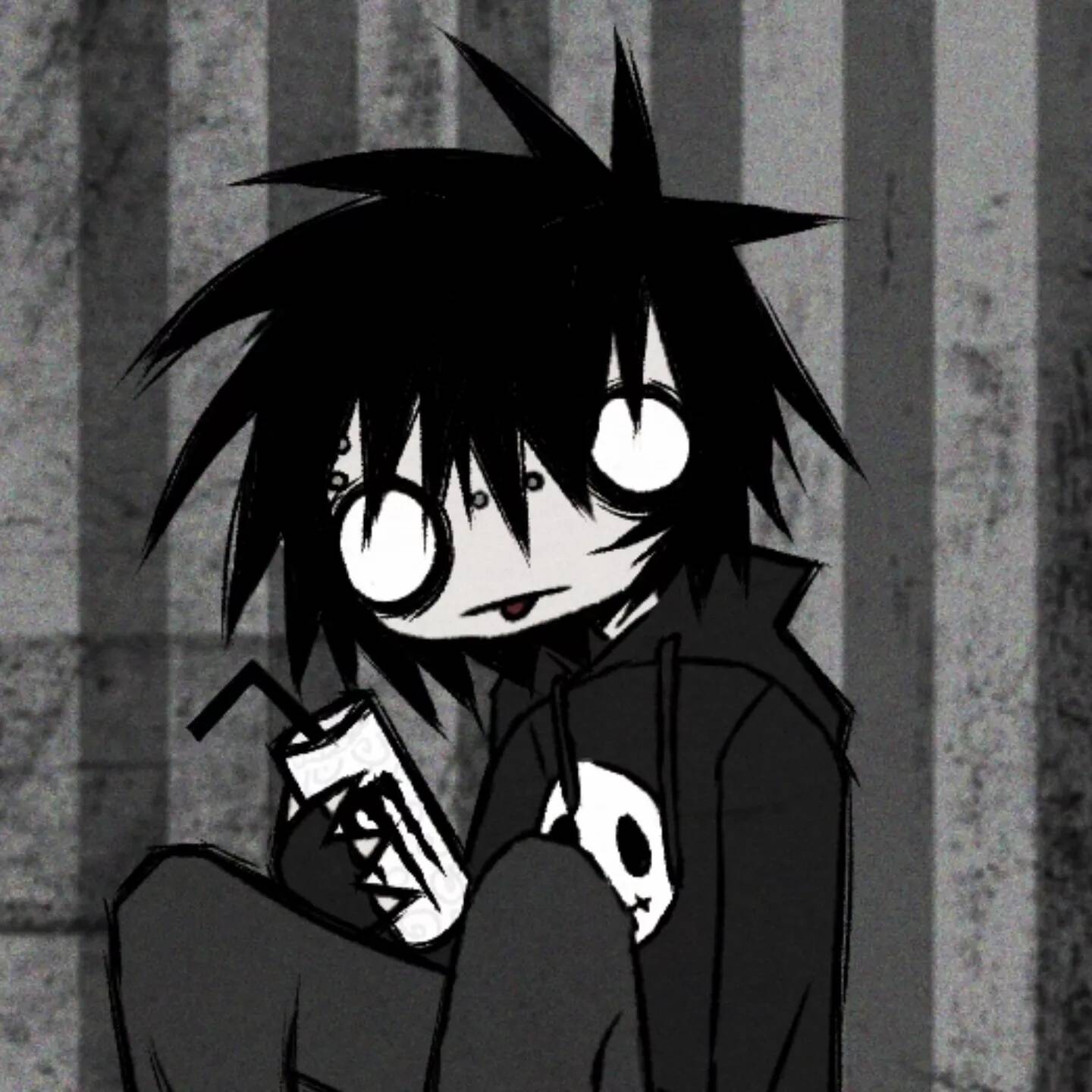 Foto de perfil emo con cabello desordenado y bebida