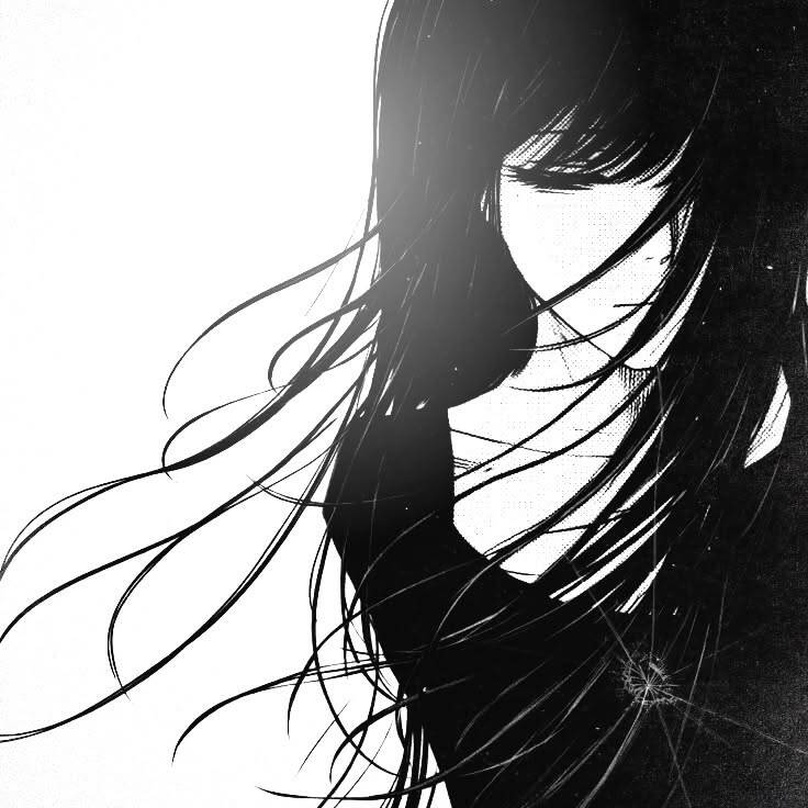 Foto de perfil emo con cabello largo y mirada triste