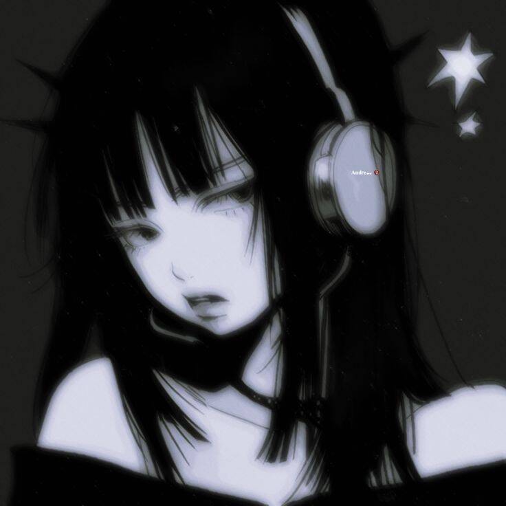 Foto de perfil emo con auriculares y mirada triste