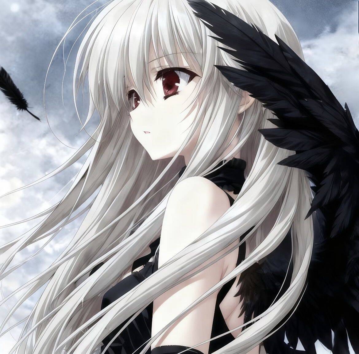 Foto de perfil emo de una chica con cabello largo y alas negras