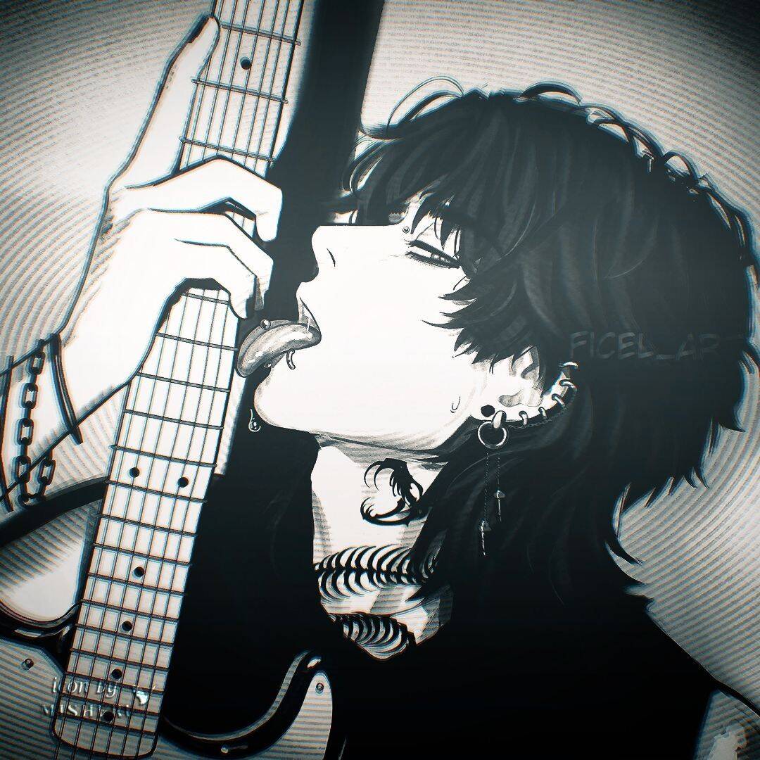 Foto de perfil emo con guitarra y lengua.