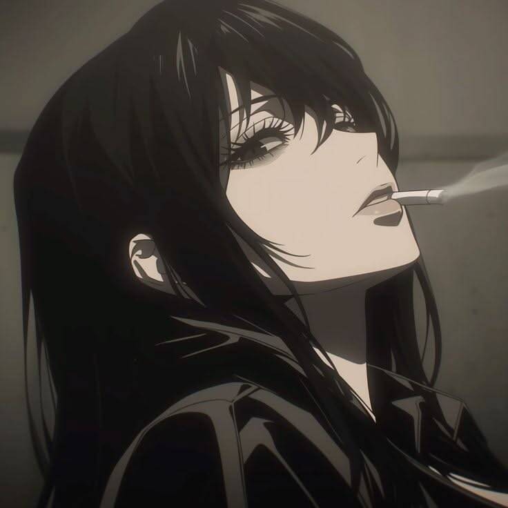 Emo Pfp Profile Picture of Girl with Cigarette and Mysteriors Look