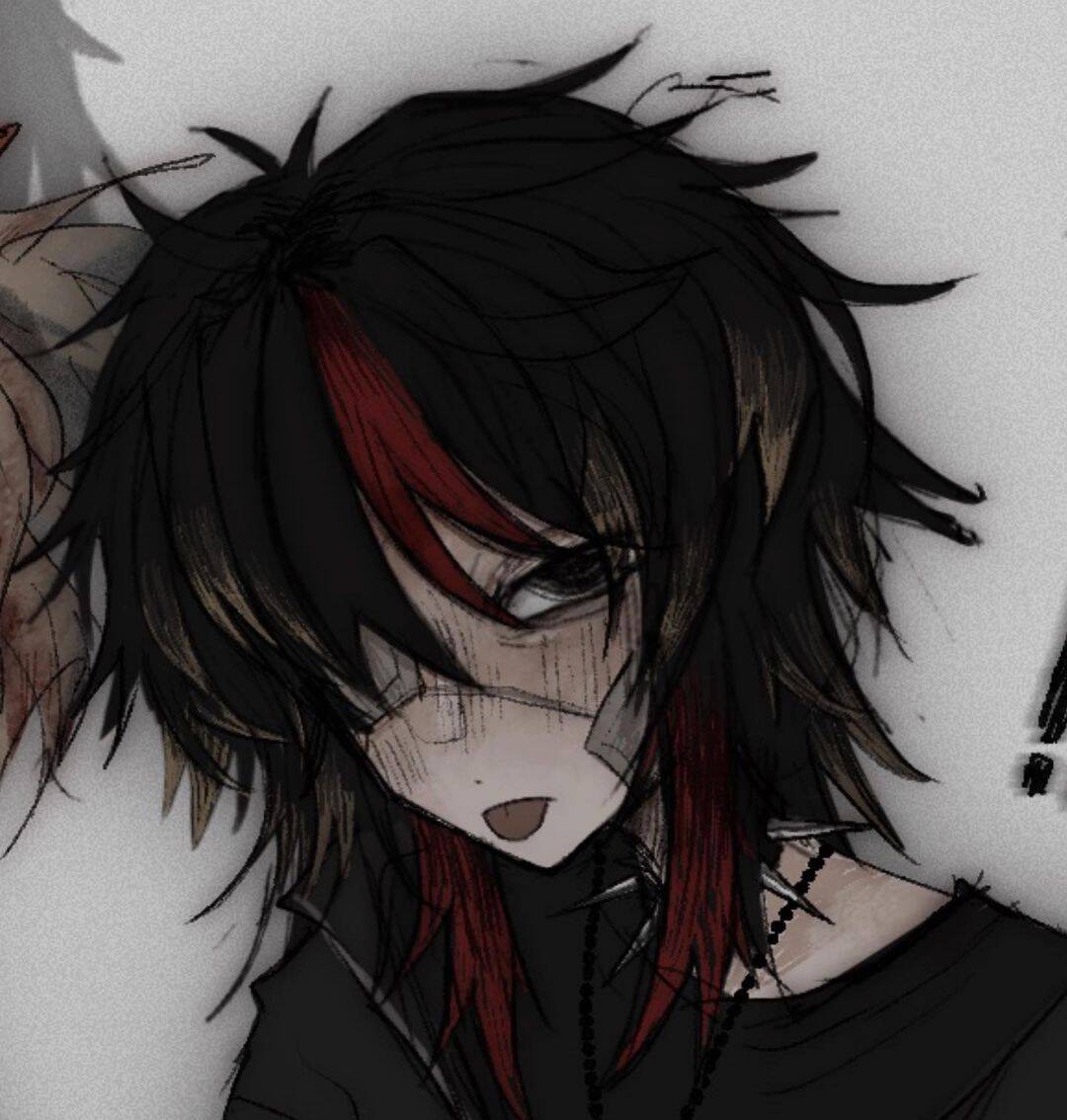 Emo Pfp Profile Picture with Teased Hair and Red Highlights