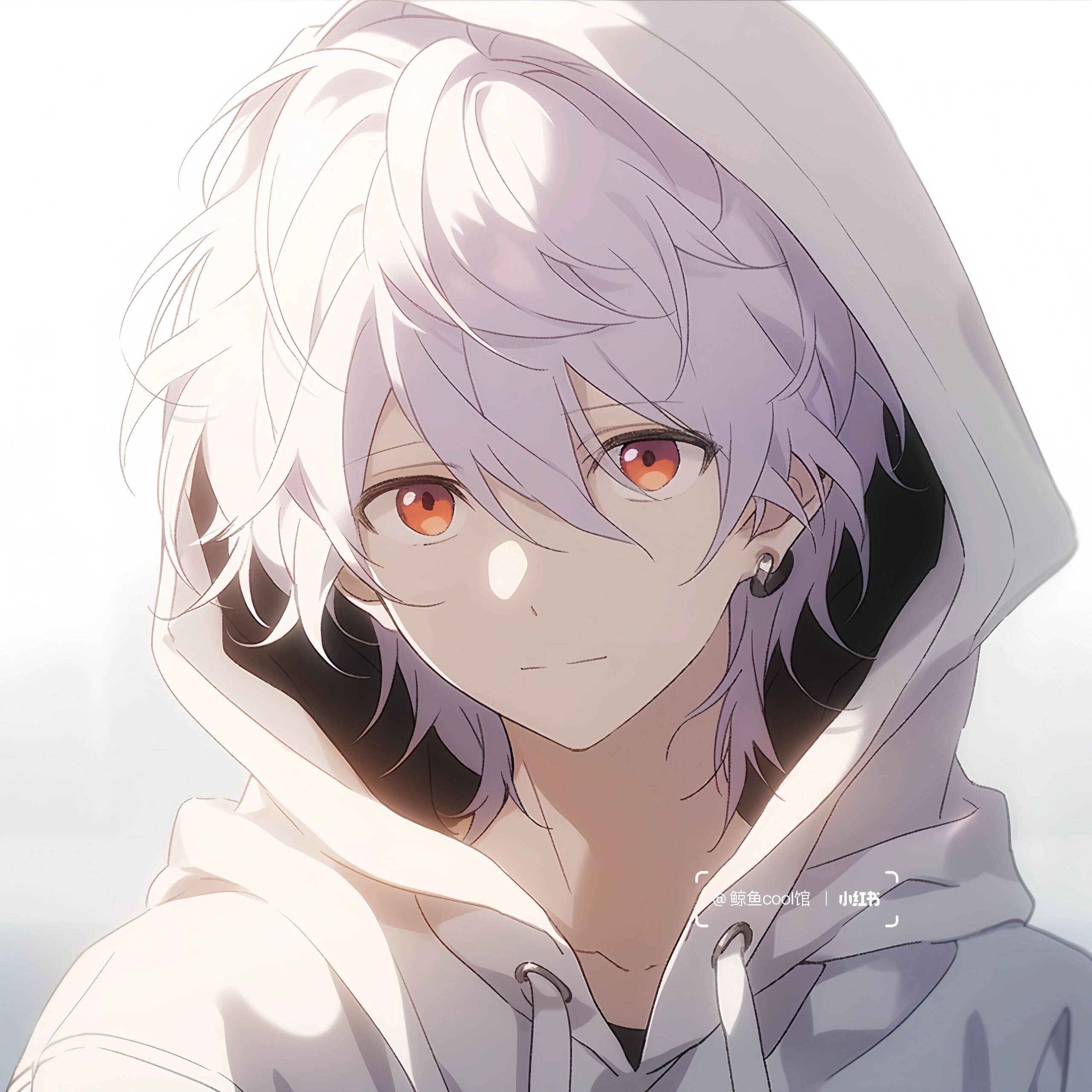 Foto de Perfil de Anime Boy com Cabelo Branco e Olhos Vermelhos