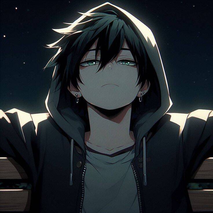 Foto de perfil de chico anime con capucha y ojos verdes
