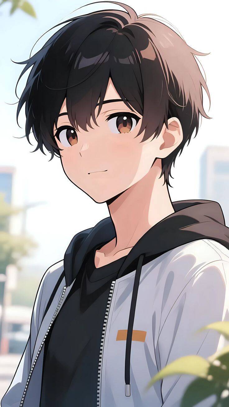 Foto de perfil de chico anime con chaqueta y cabello negro
