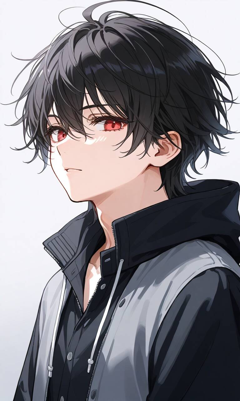 Foto de Perfil de Anime Boy com Cabelo Preto e Olhos Vermelhos