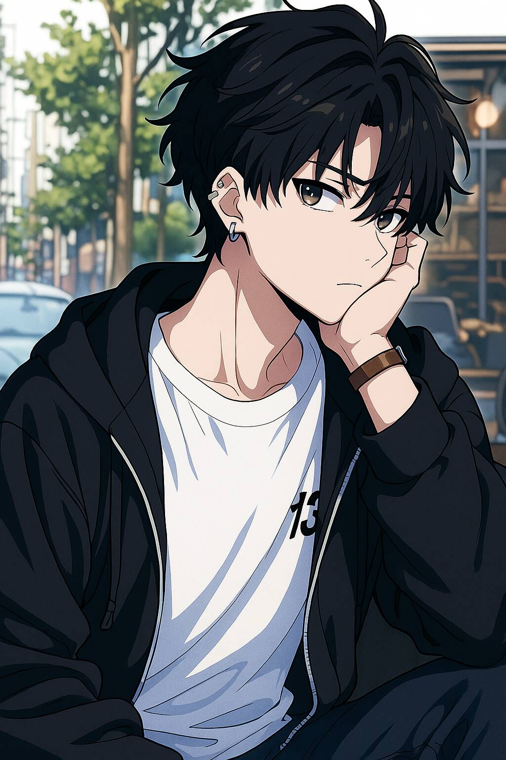 Foto de Perfil de Anime Boy com Jaqueta Preta