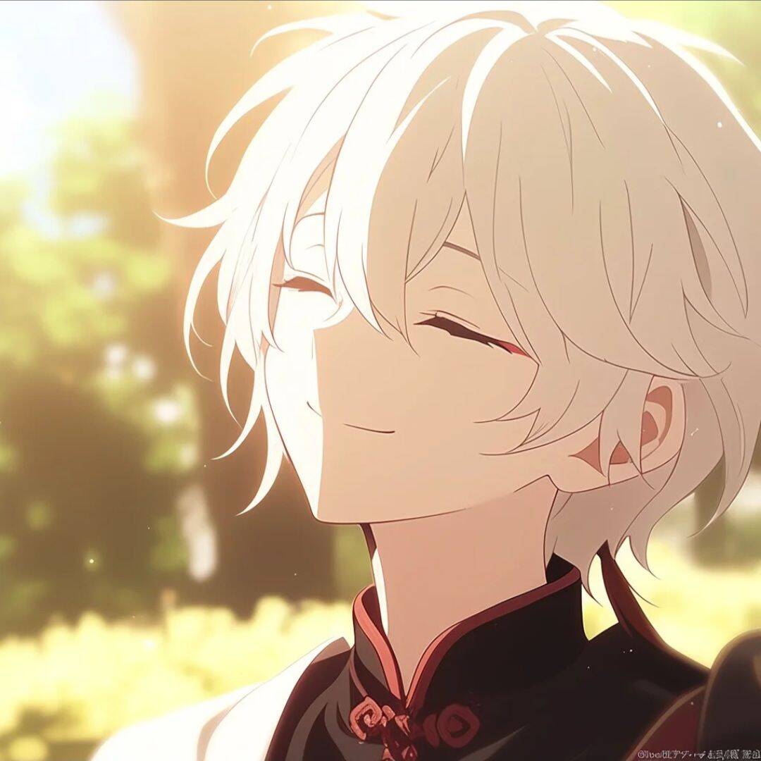 Foto de Perfil de Anime Boy com Cabelo Branco e Sorriso