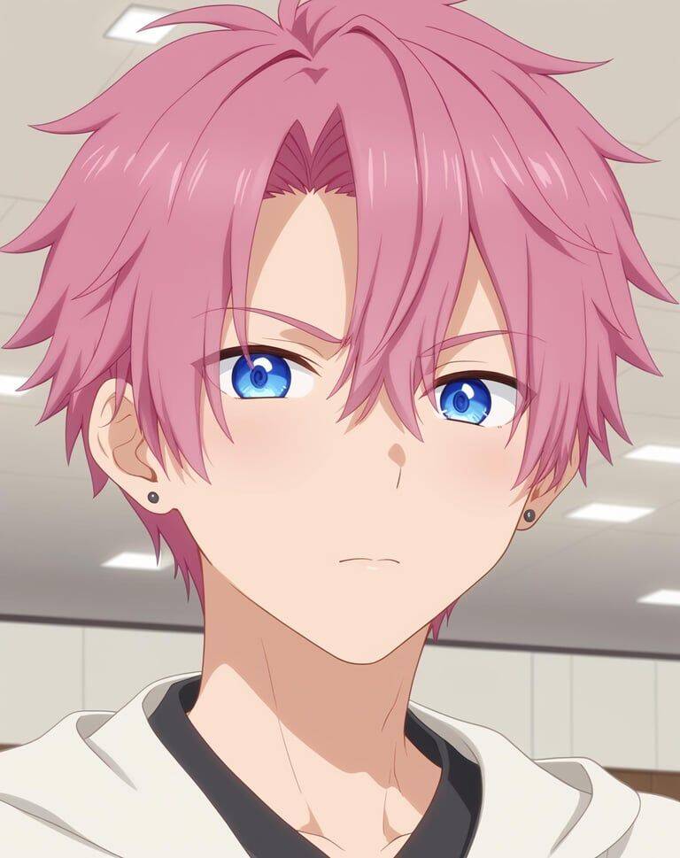 Foto de Perfil de Anime Boy com Cabelo Rosa e Olhos Azuis