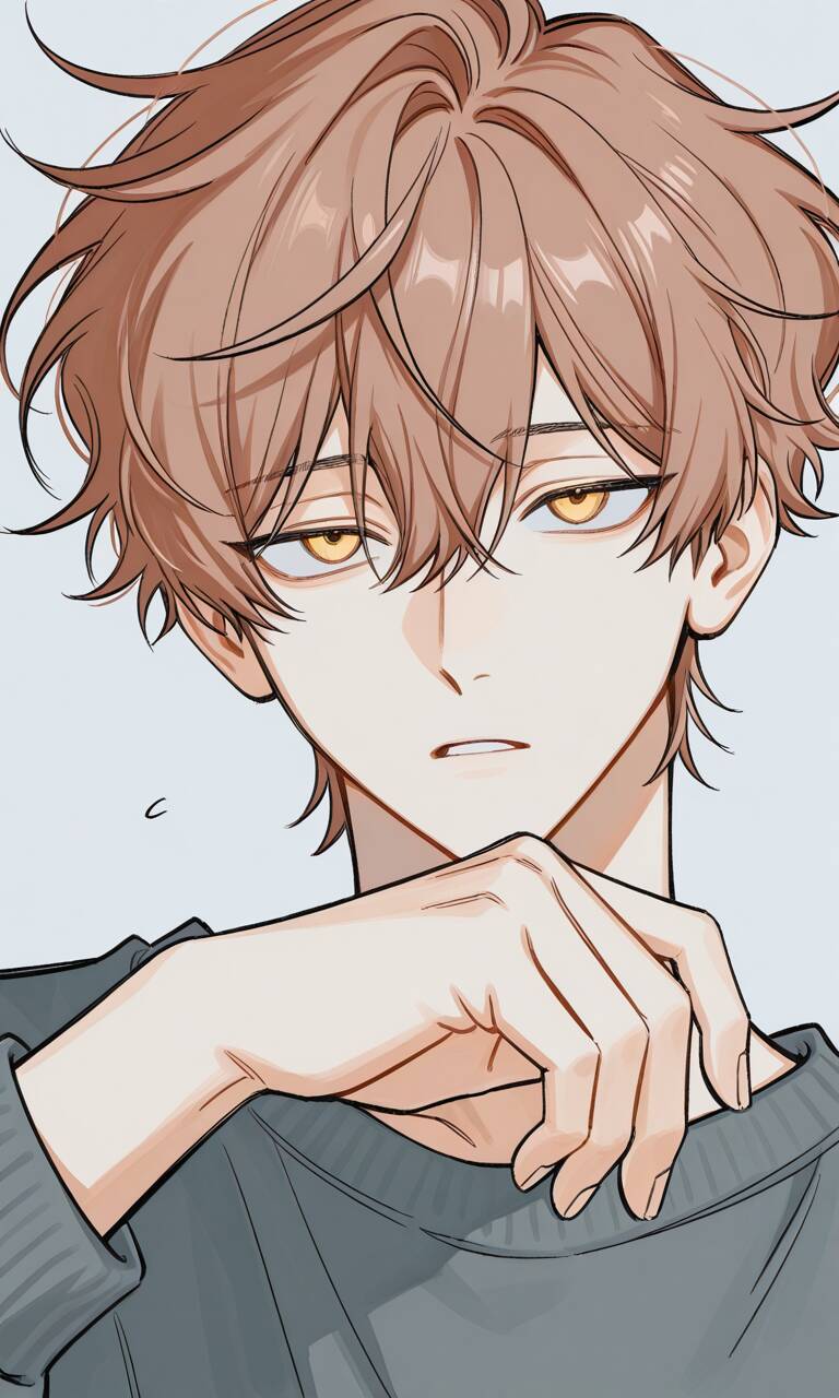 Foto de Perfil de Anime Boy com Cabelo Castanho e Olhos Amarelos