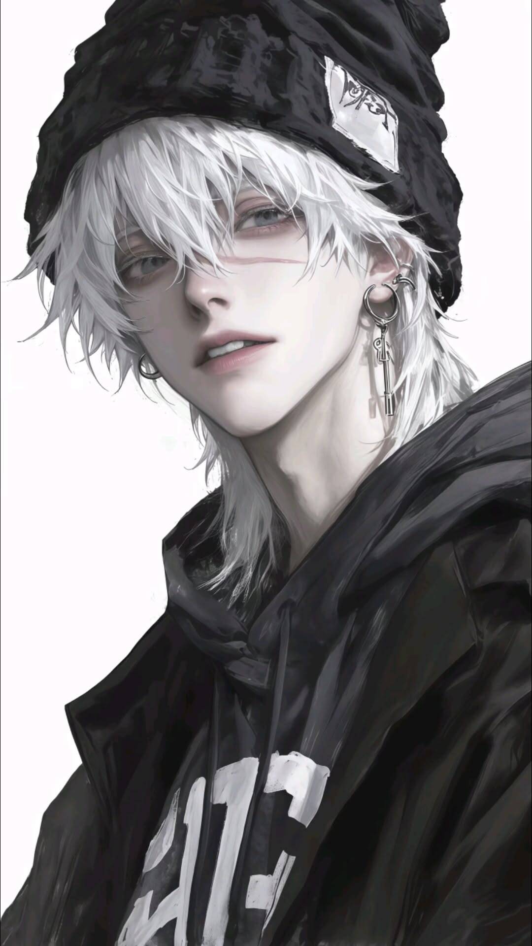 Foto de Perfil de Anime Boy com Cabelo Branco e Touca