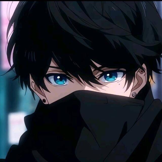 Foto de Perfil de Anime Boy com Olhos Azuis e Cachecol Preto