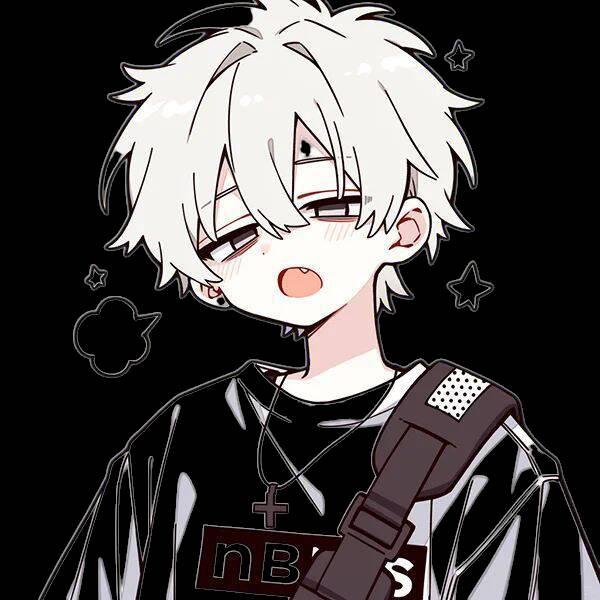 Foto de Perfil de Anime Boy com Cabelo Branco e Camiseta Preta