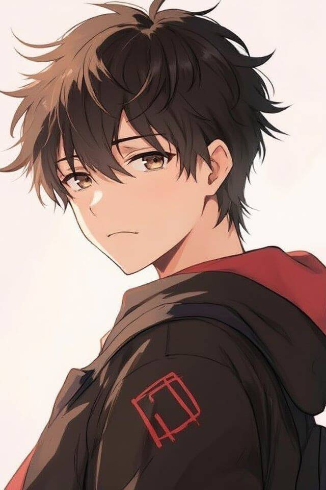 Foto de Perfil de Anime Boy com Cabelo Castanho e Jaqueta Preta