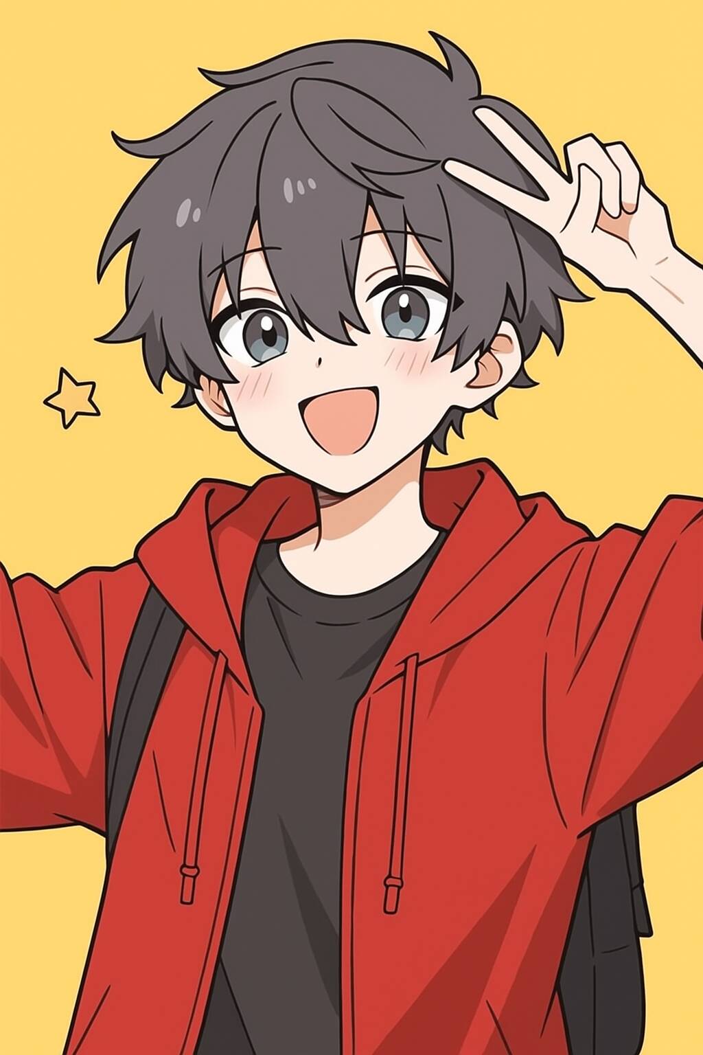 Foto de Perfil de Anime Boy Sorridente com Jaqueta Vermelha