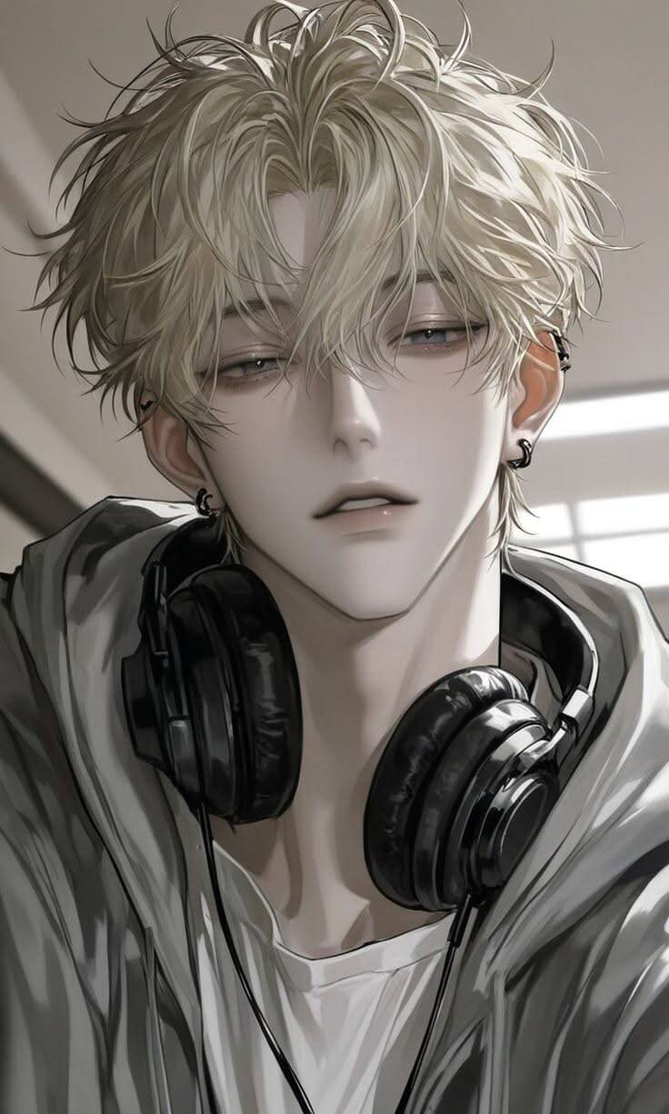 Foto de Perfil de Anime Boy com Cabelo Loiro e Fones de Ouvido