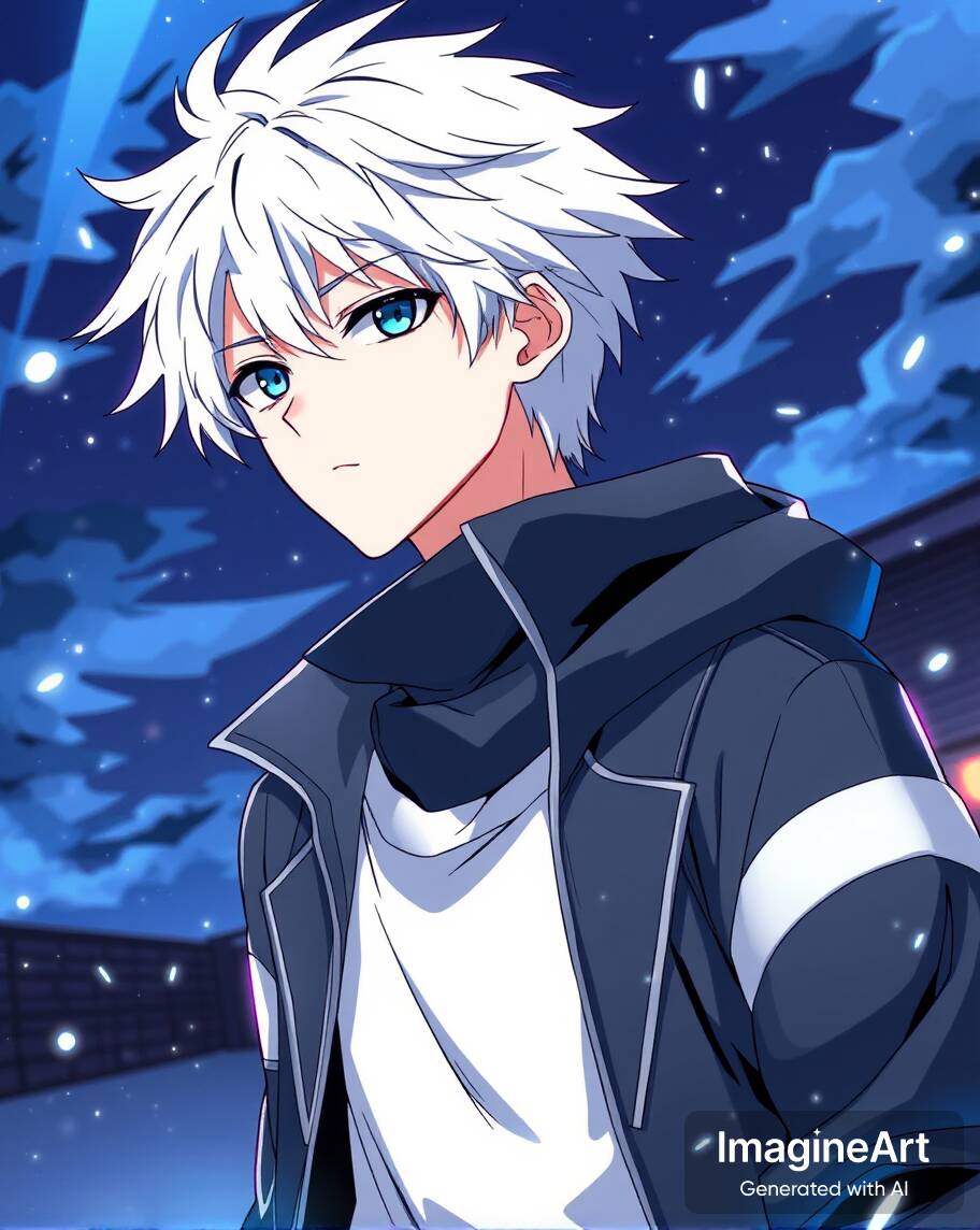 Foto de Perfil de Anime Boy com Cabelo Branco e Olhos Azuis