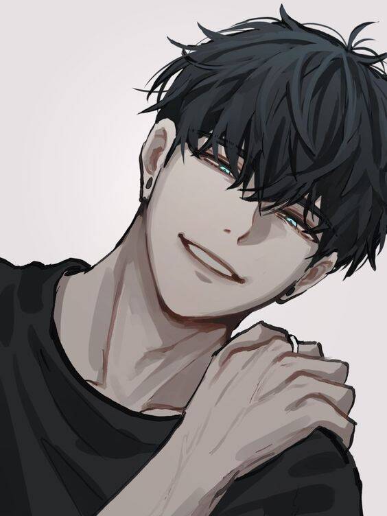 Foto de Perfil de Anime Boy com Sorriso e Cabelo Preto