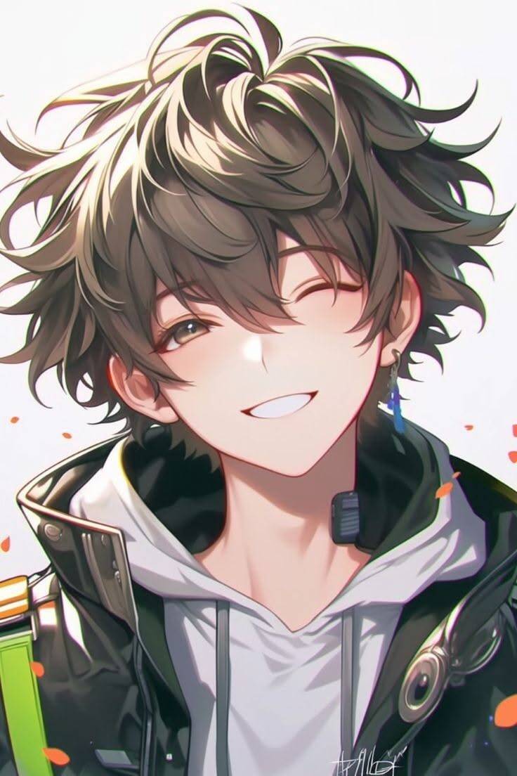 Foto de Perfil de Anime Boy com Sorriso e Cabelo Despenteado
