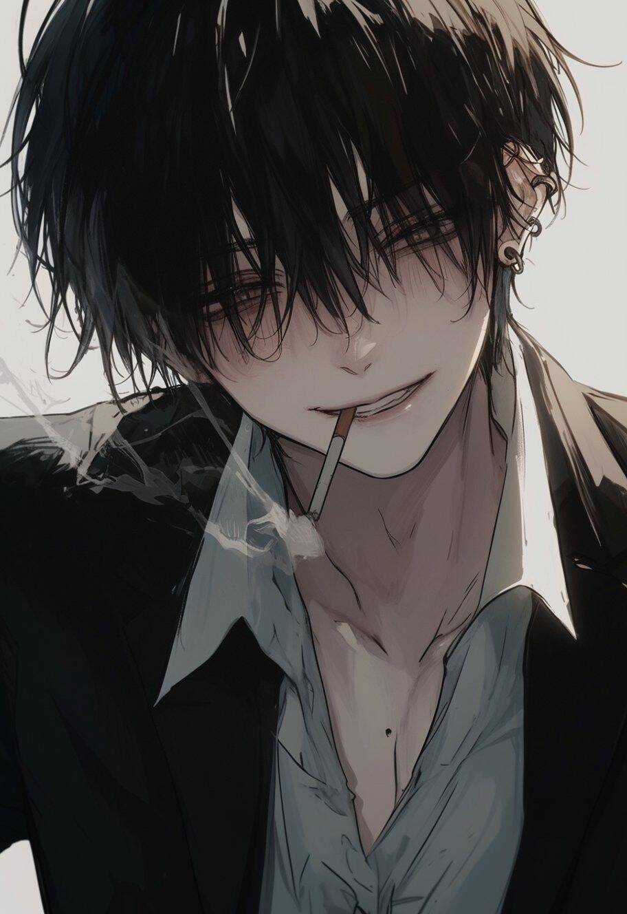 Foto de perfil de chico anime con cabello negro y cigarrillo