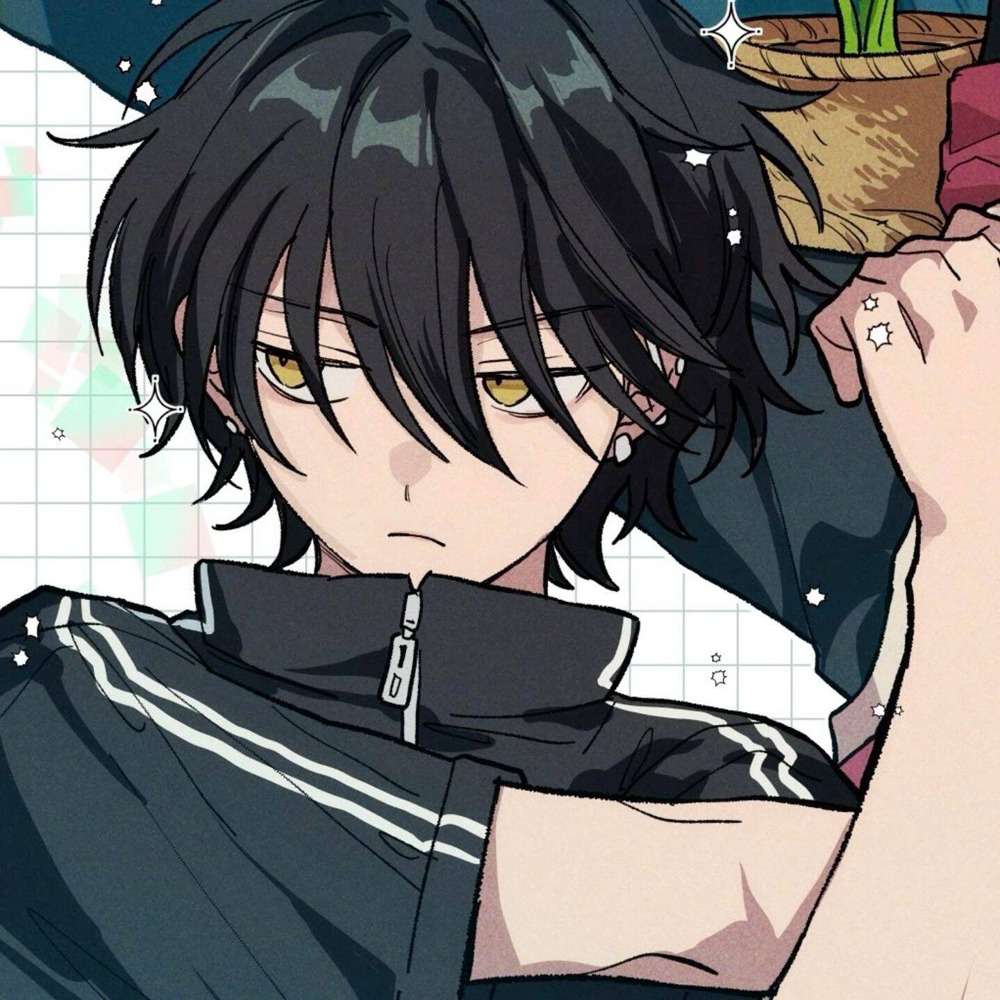 Foto de perfil de chico anime con chaqueta negra