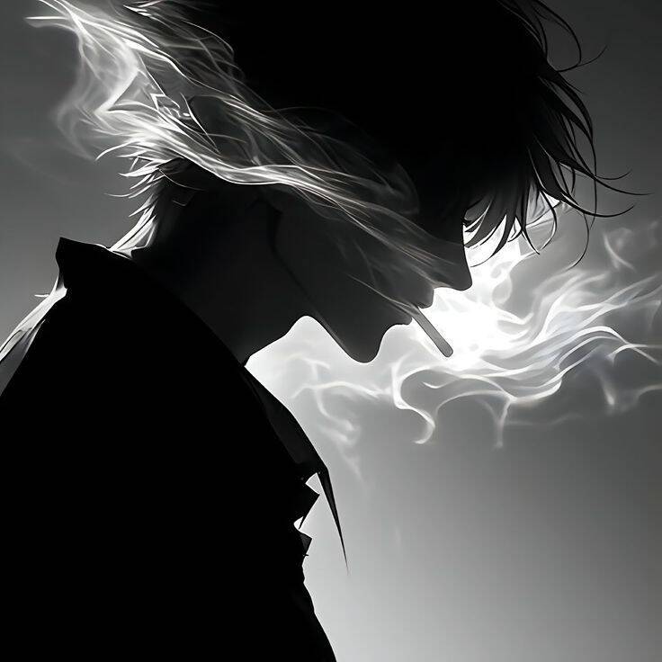 Foto de perfil de chico anime con el pelo al viento y un cigarrillo