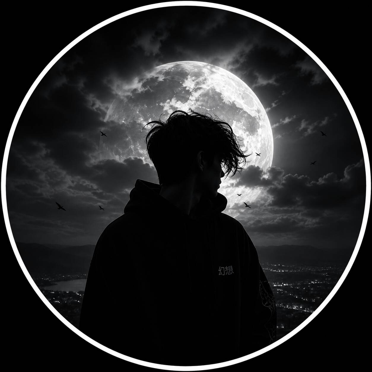 Foto de perfil de chico anime con luna llena de fondo