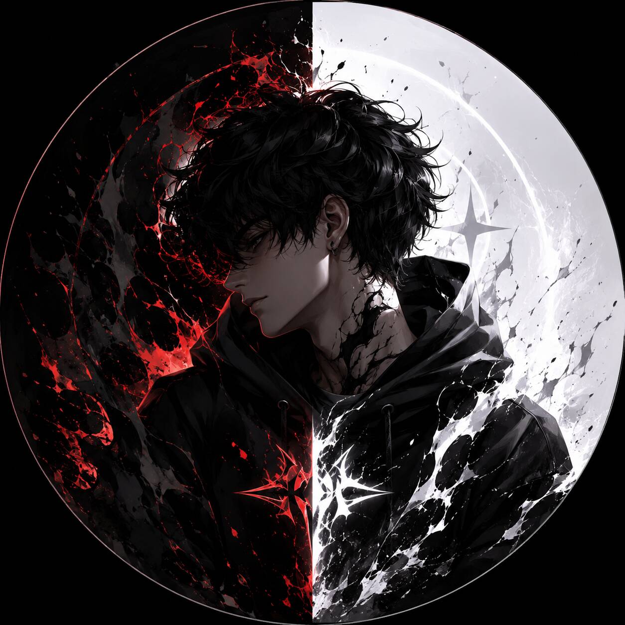 Imagen de perfil de chico anime con estilo de media luz y sombra
