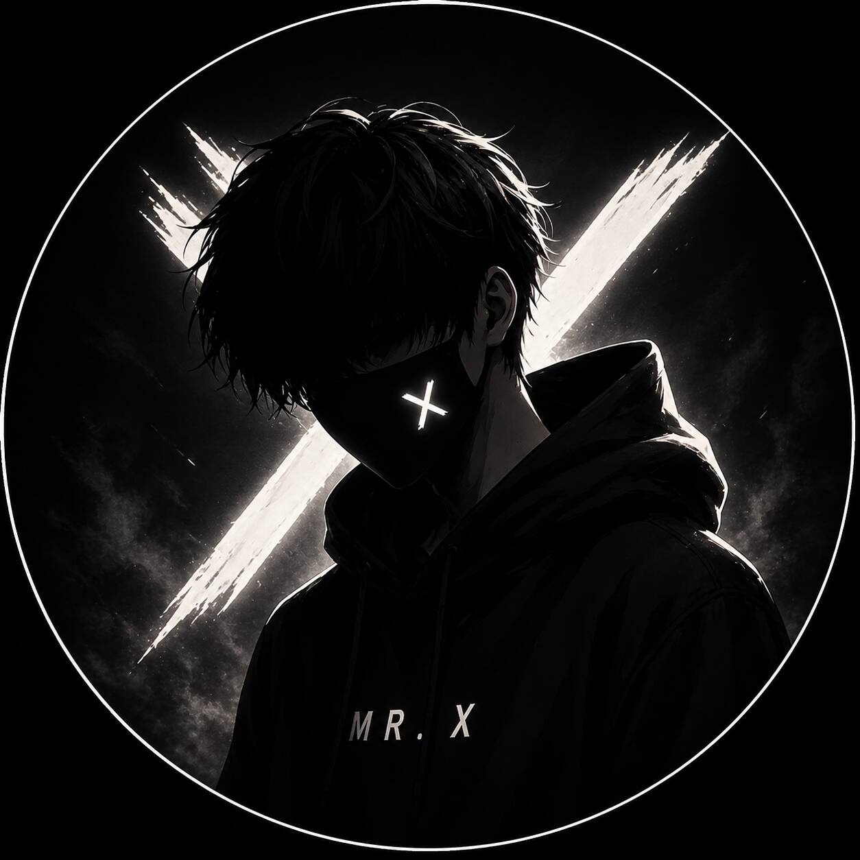 Foto de perfil de chico anime con capucha y máscara misteriosa