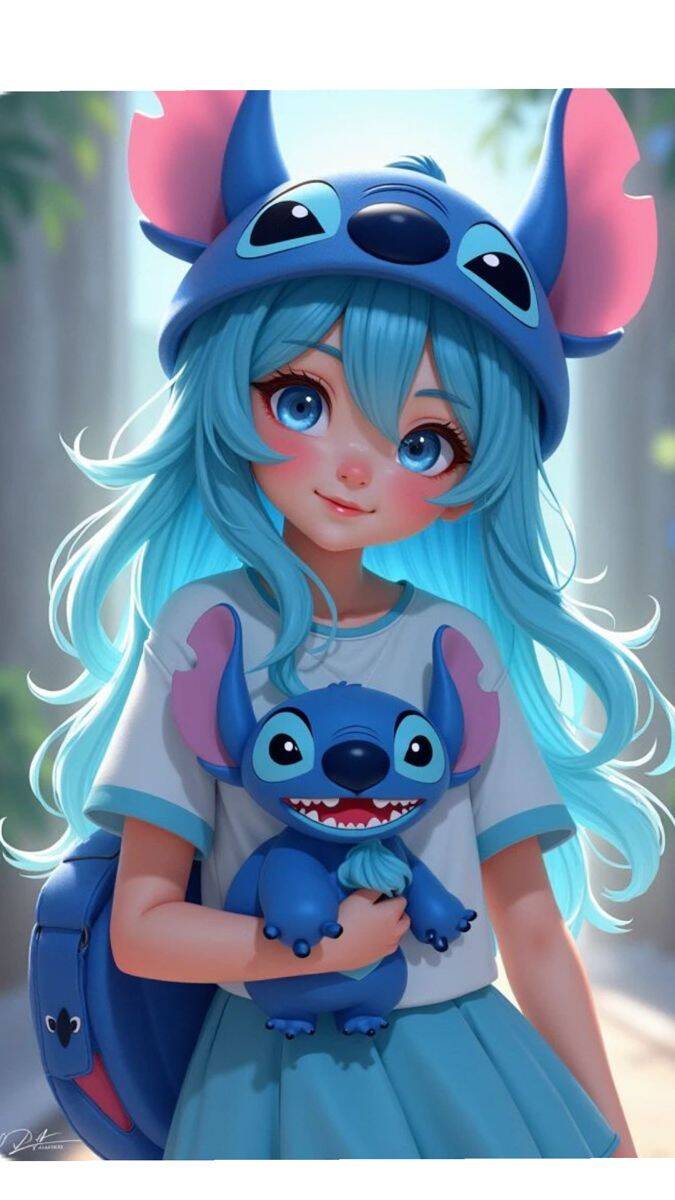 Papel de Parede do Stitch com Menina e Mochila para Celular/iPhone 4K