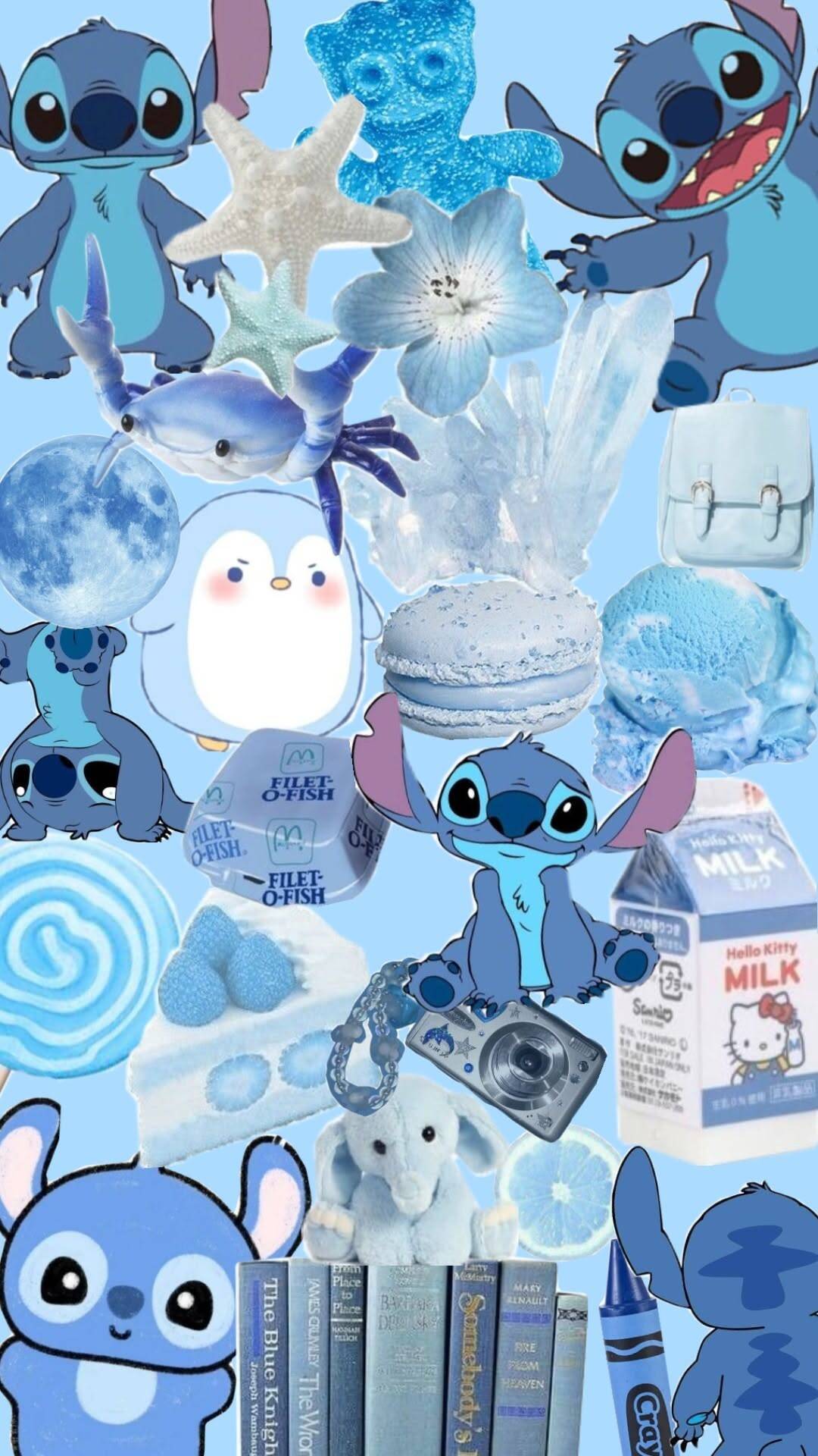 Papel de Parede do Stitch Azul com Itens Fofos para Celular/iPhone 4K