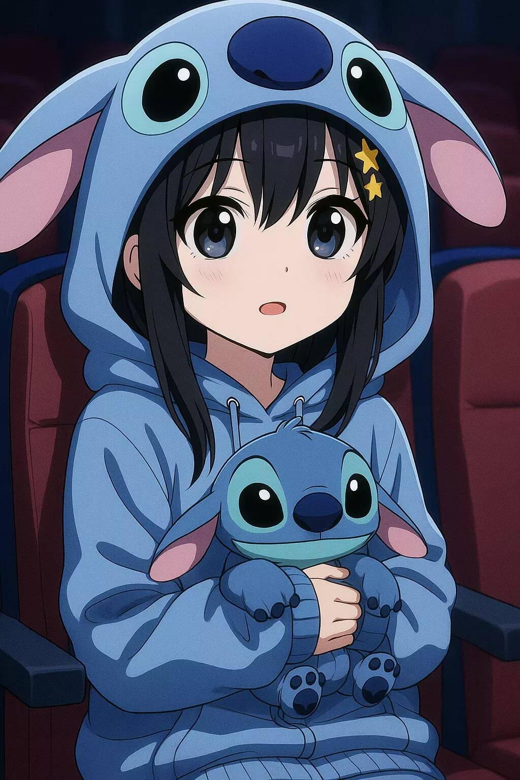 Papel de Parede do Stitch com Menina e Pelúcia para Celular/iPhone 4K