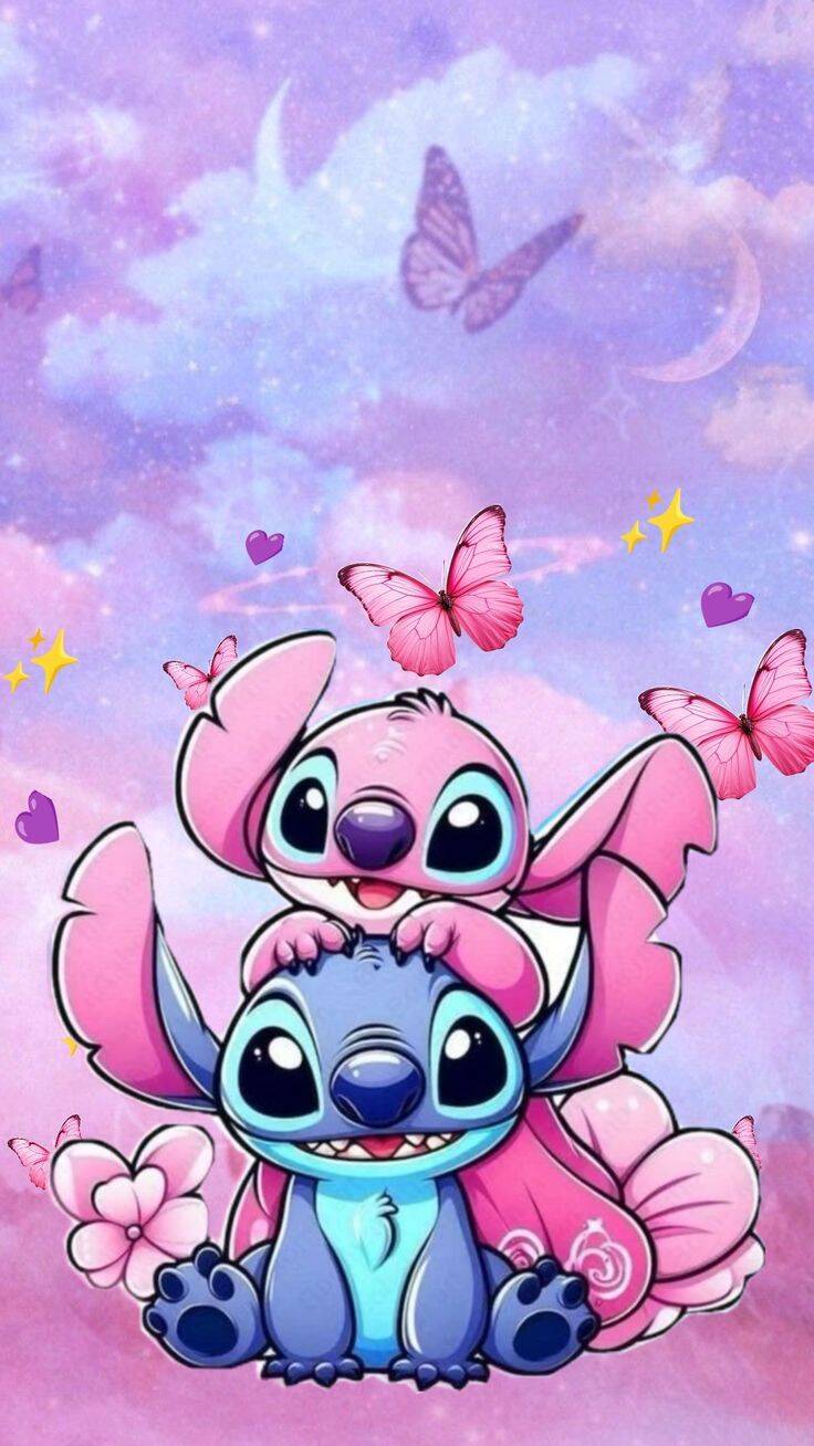 Papel de Parede do Stitch e Angel com Borboletas para Celular/iPhone 4K