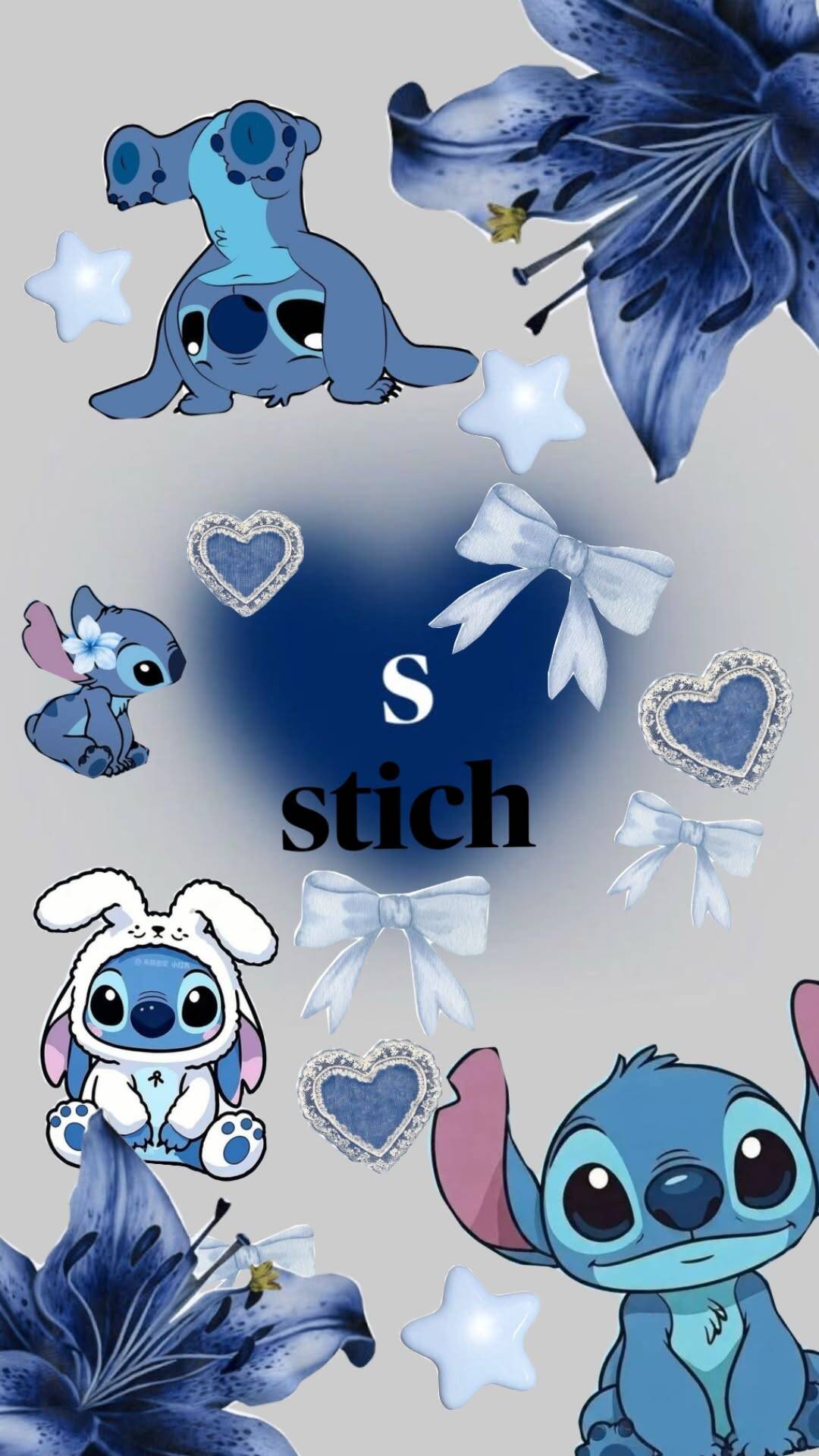 Lindo fondo de pantalla de Stitch con flores y lazos para teléfono/iPhone 4K