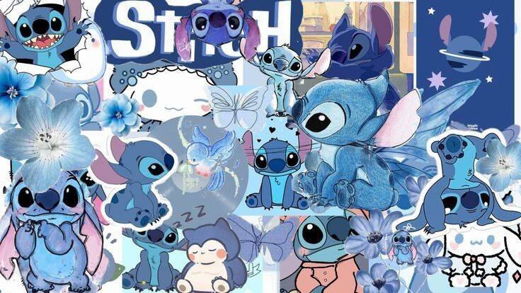 Papel de Parede do Stitch Fofo com Flores Azuis para Celular/iPhone 4K