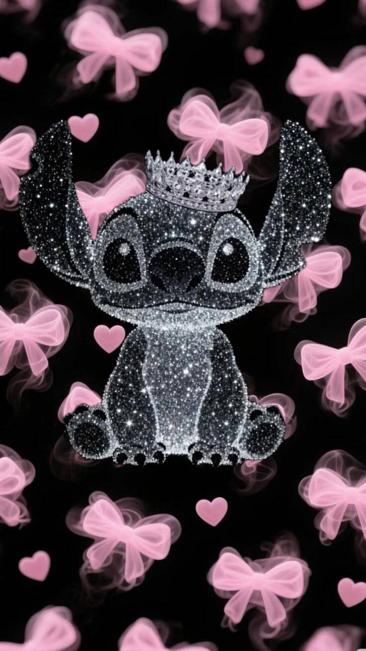 Papel de Parede do Stitch Brilhante com Laços Rosa para Celular/iPhone 4K
