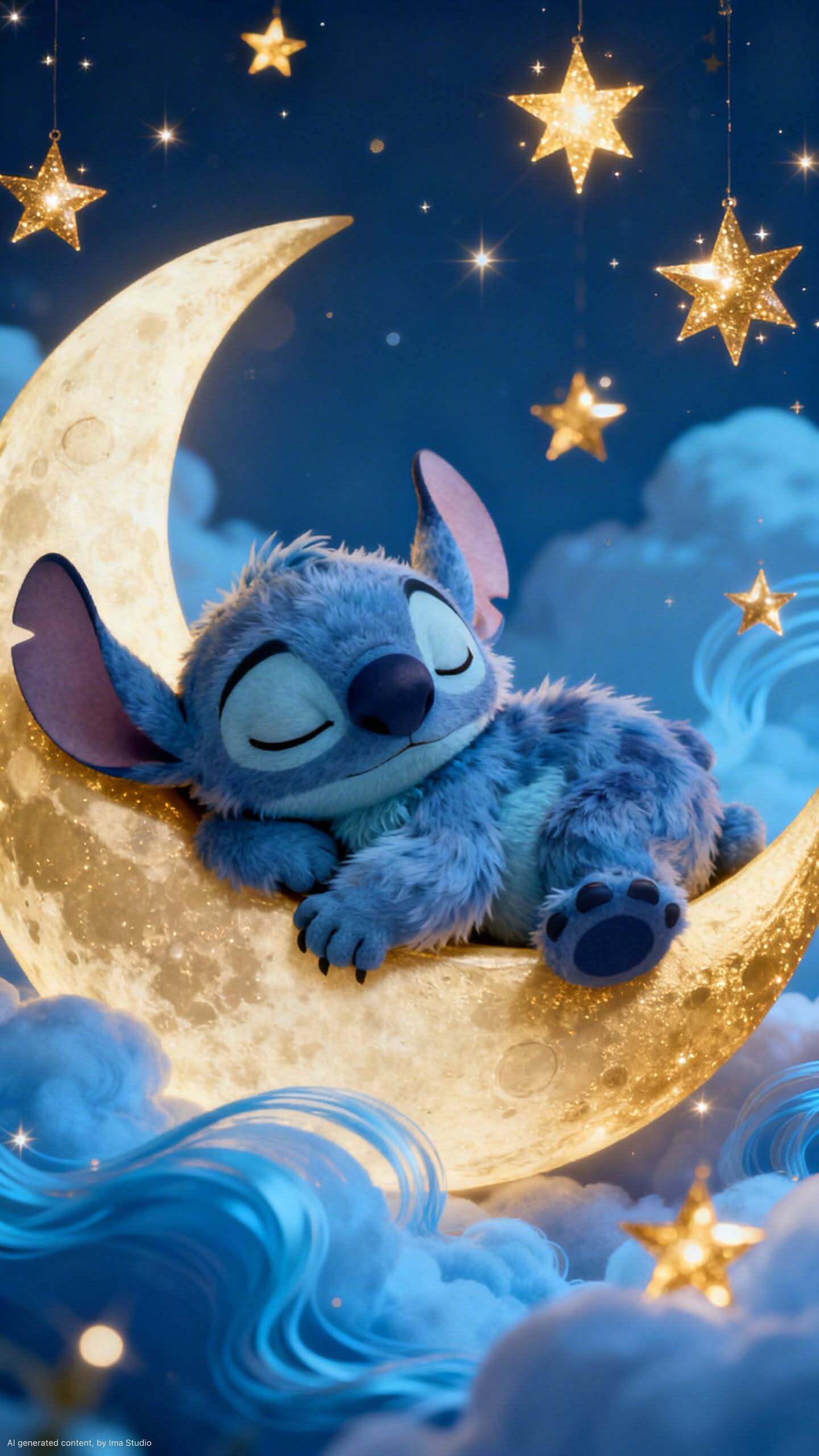 Papel de Parede do Stitch Dormindo na Lua para Celular/iPhone 4K