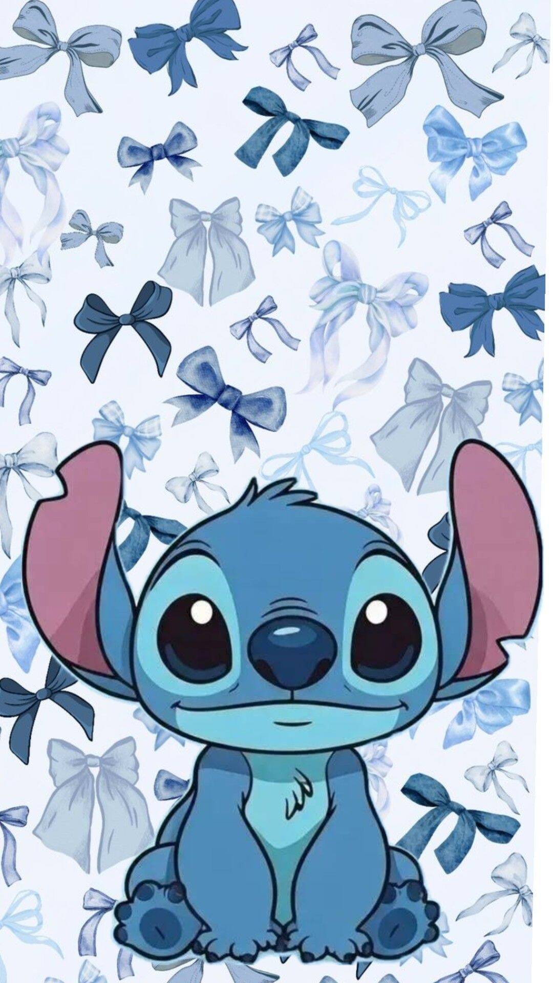 Papel de Parede do Stitch Fofo com Laços Azuis para Celular/iPhone 4K