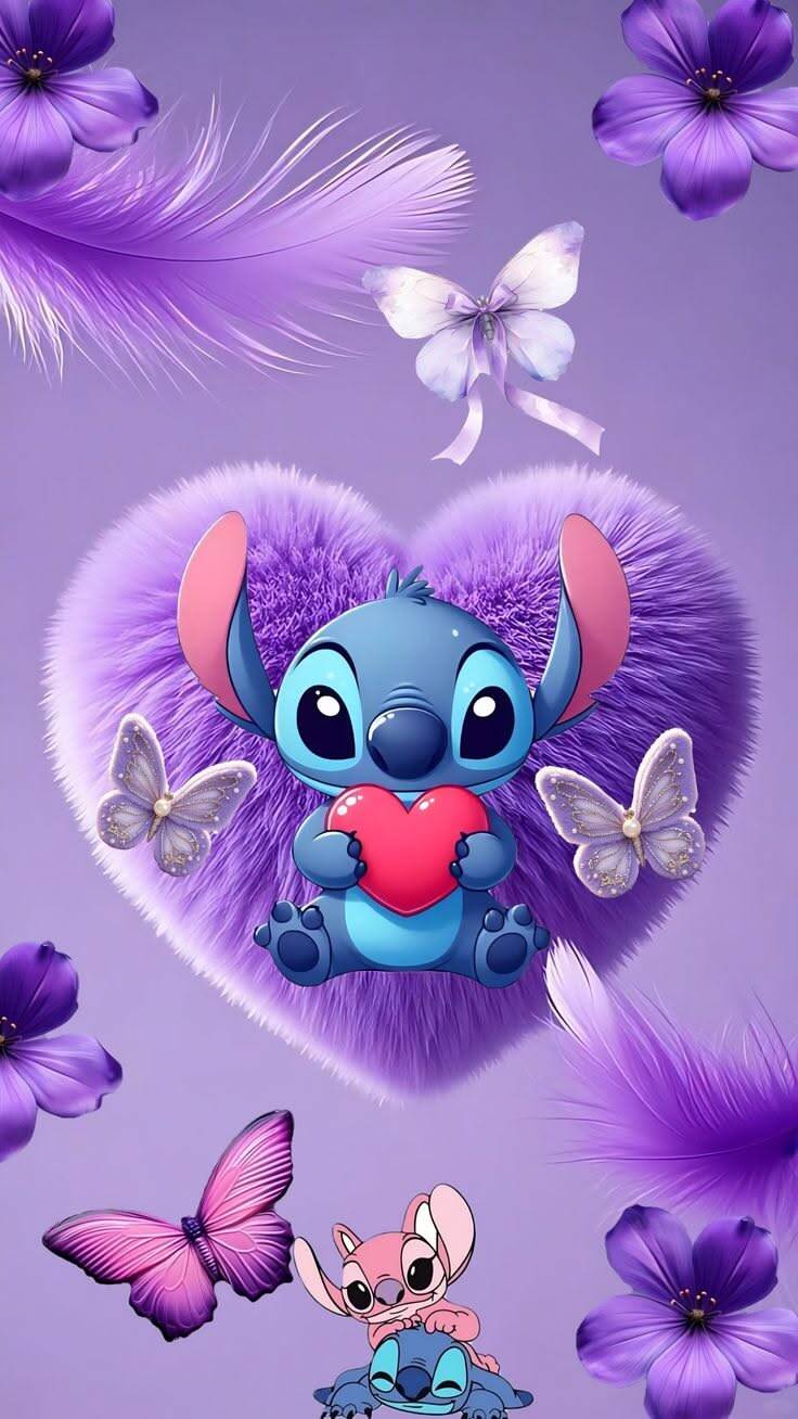 Papel de Parede do Stitch Fofo com Coração e Flores para Celular/iPhone 4K