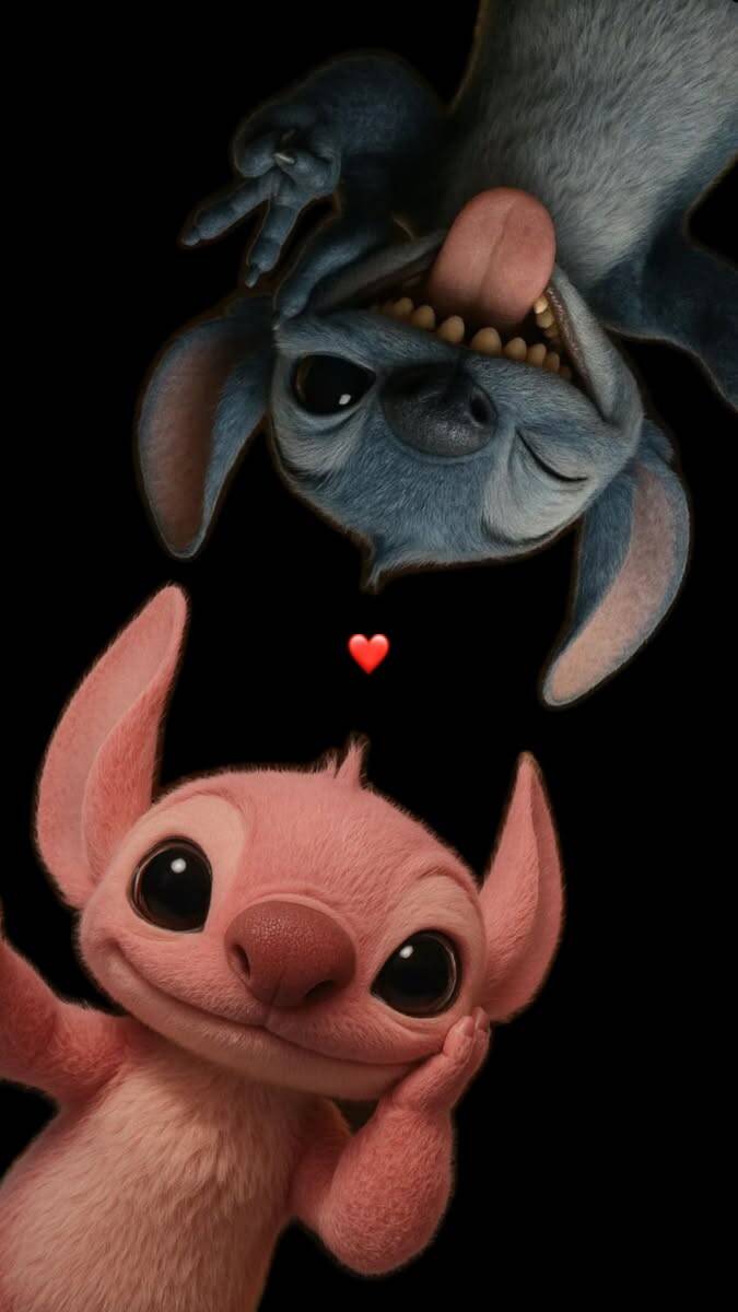 Papel de Parede do Stitch e Angel Fofo com Coração para Celular/iPhone 4K