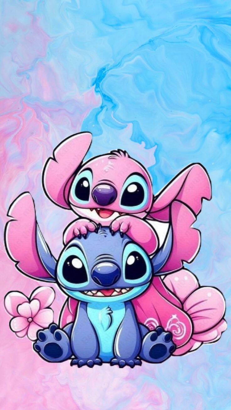 Papel de Parede do Stitch e Angel Brincando para Celular/iPhone 4K