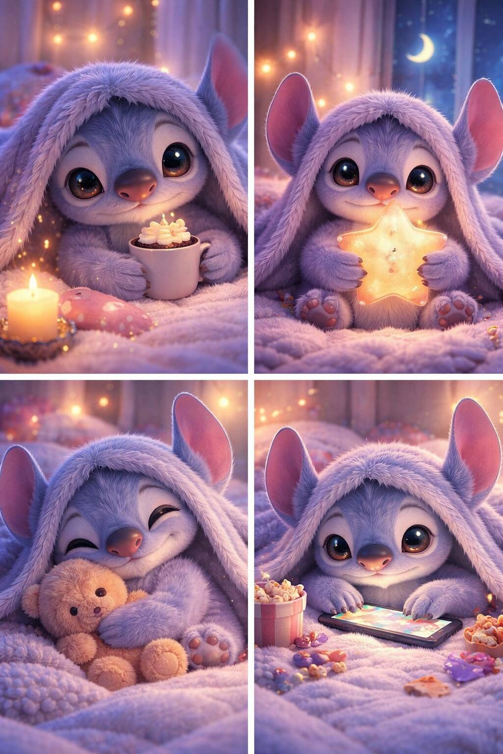 Papel de Parede do Stitch Fofo com Cobertor e Estrelas para Celular/iPhone 4K