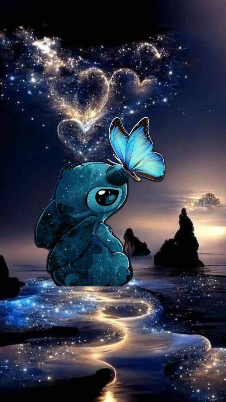 Papel de Parede do Stitch com Borboleta e Estrelas para Celular/iPhone 4K