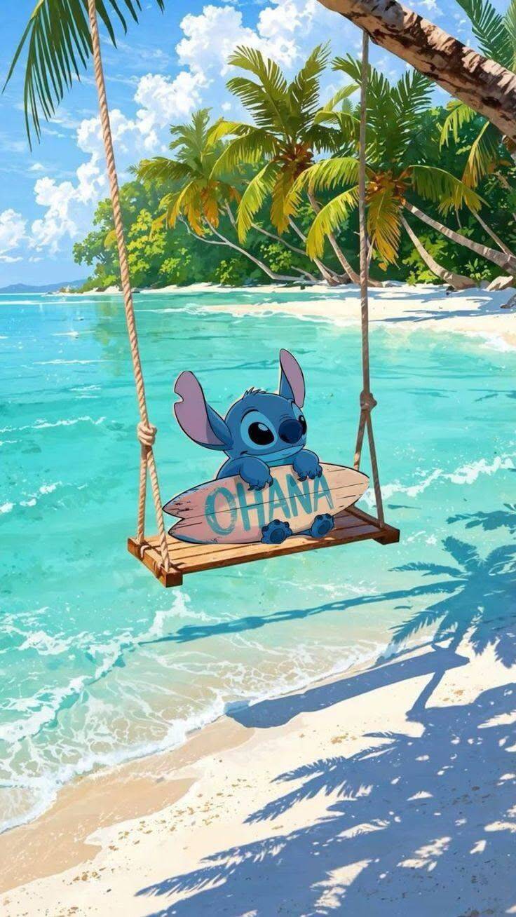 Papel de Parede do Stitch na Rede na Praia para Celular/iPhone 4K