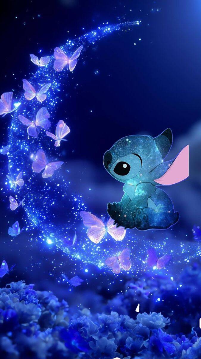 Papel de Parede do Stitch Brilhante com Borboletas para Celular/iPhone 4K